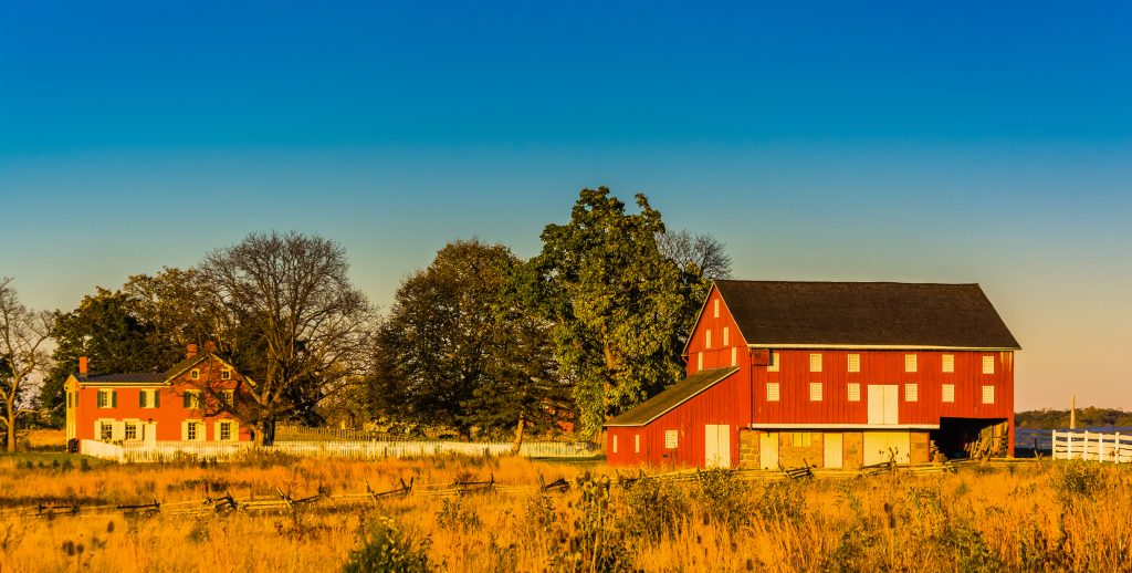 Red barn and house in Gettysburg, Pennsylvania.
